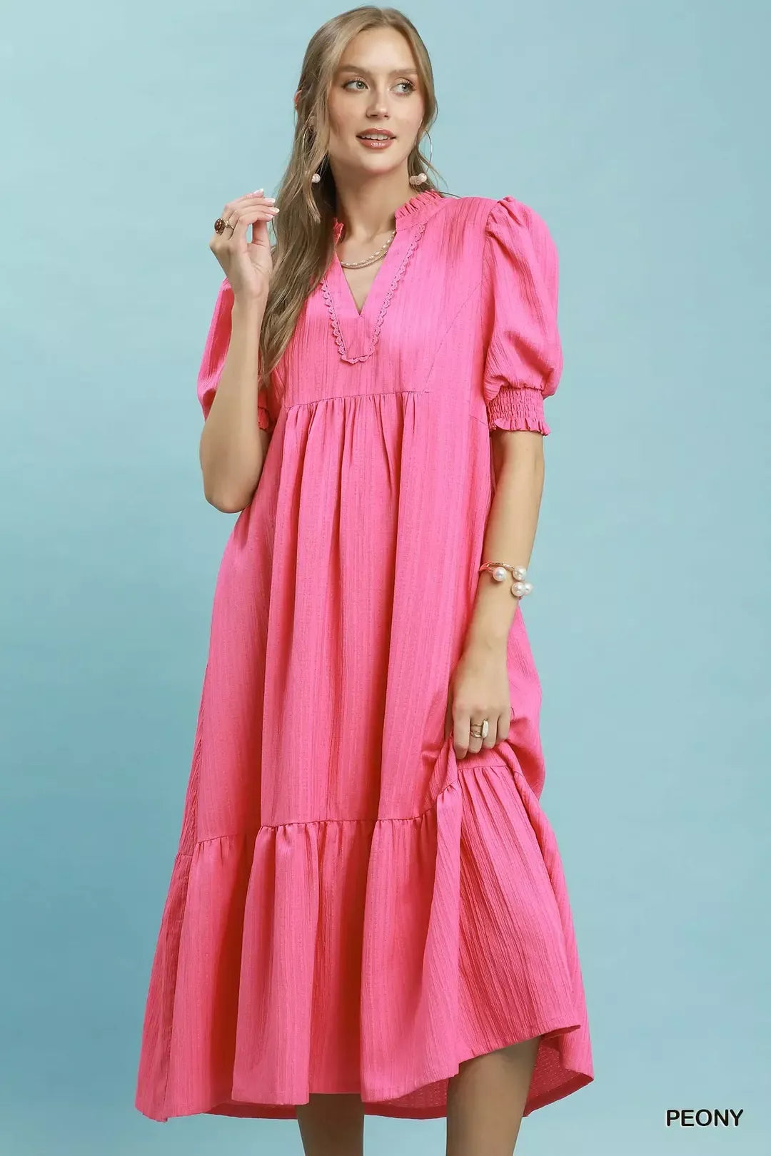 Umgee Textured Puff Sleeve Midi Dress – Zulily