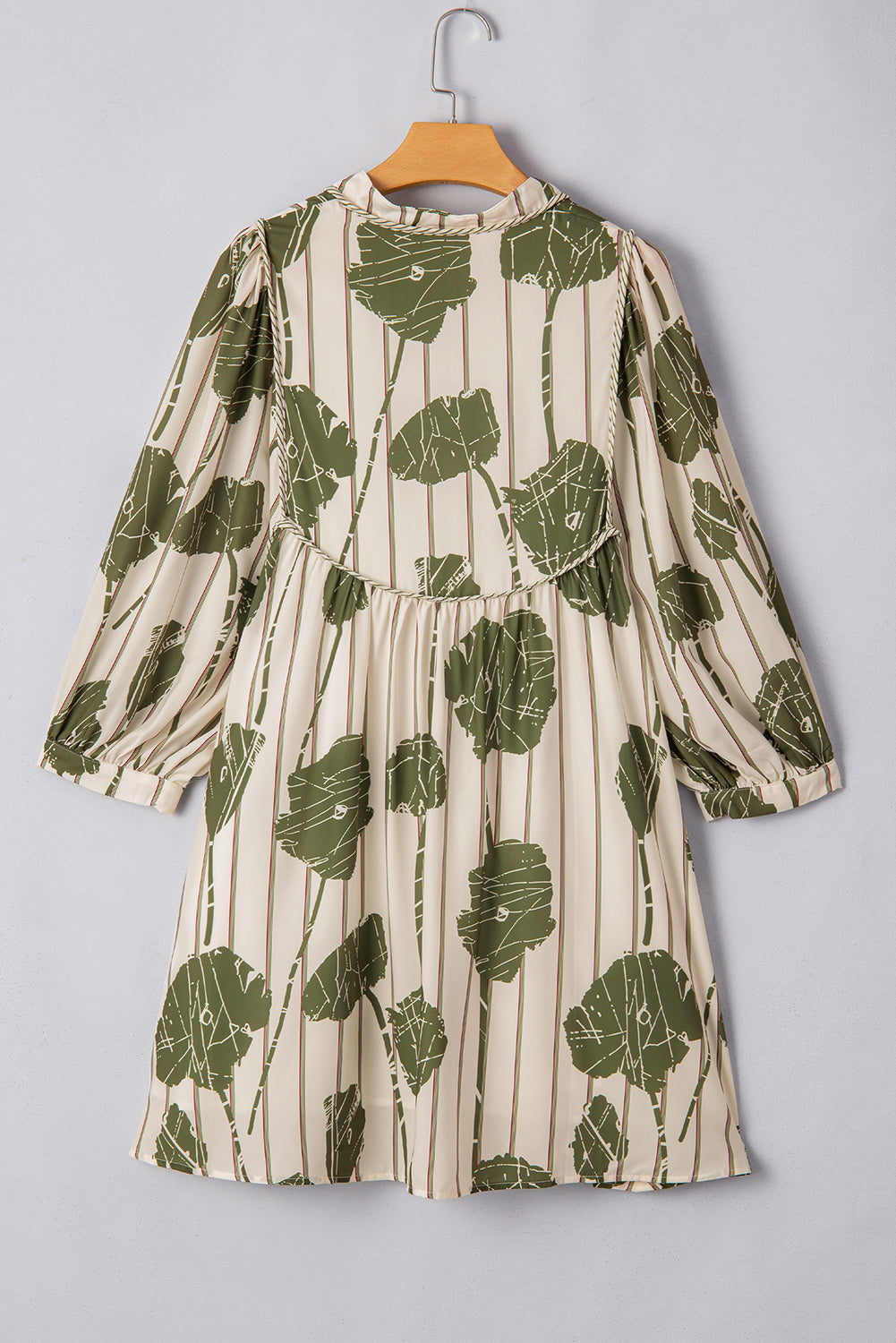 Threaded Pear Angie Floral Striped Piping Puff Sleeve Dress