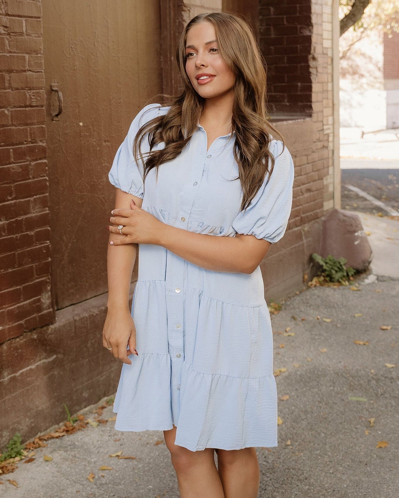 polyester shift dress Mimi Tiered Shift Dress Beau Blue / M / 100%Polyester