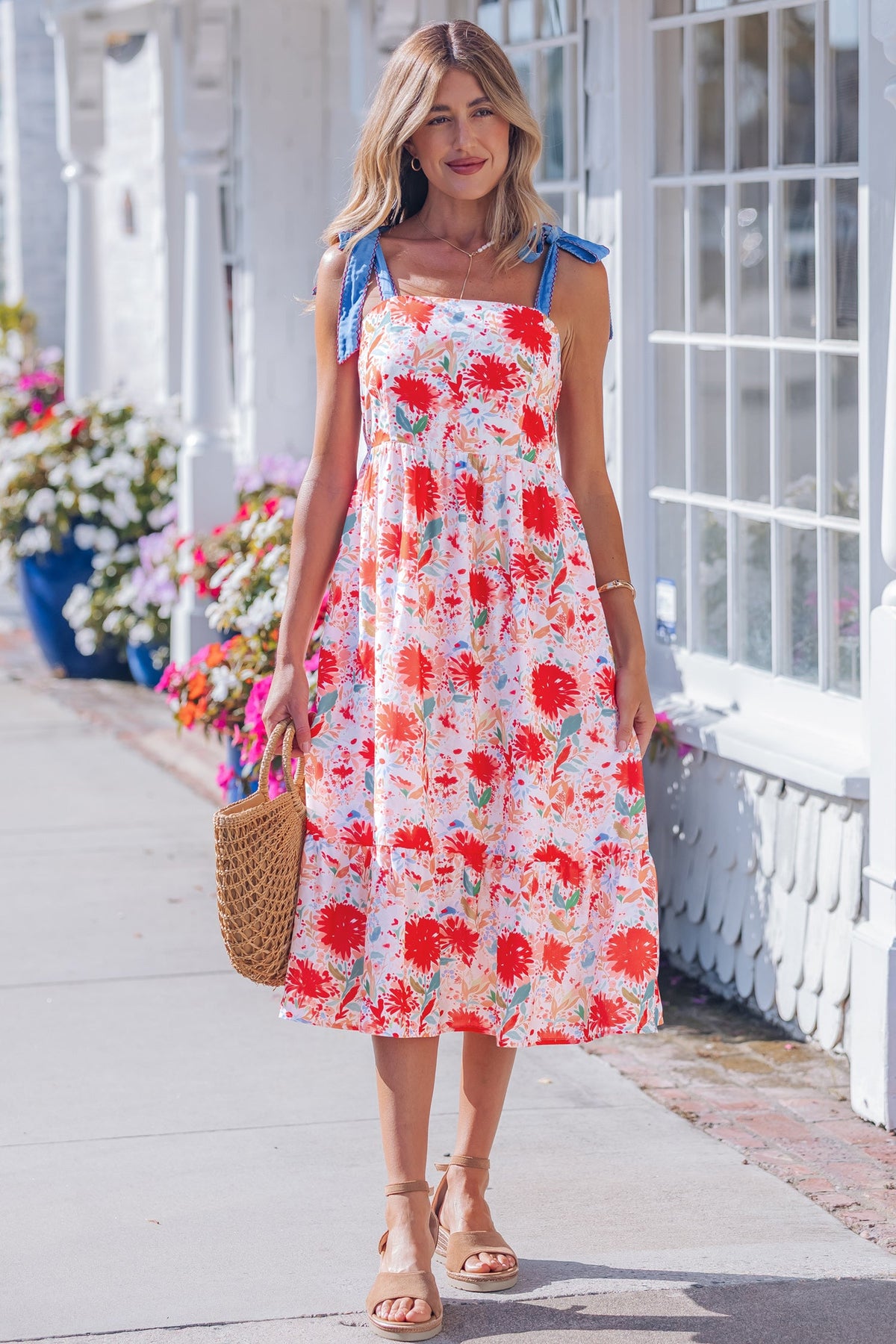 Threaded Pear Dahlia Straps High Waist Dress