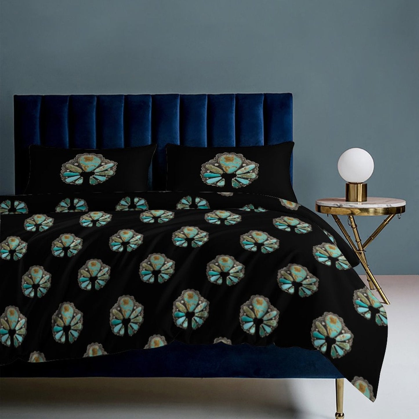 Turquoise Naja Design 3-Piece Bedding Set (1 Duvet Cover + 2 Pillow Shams) – 102"×90"