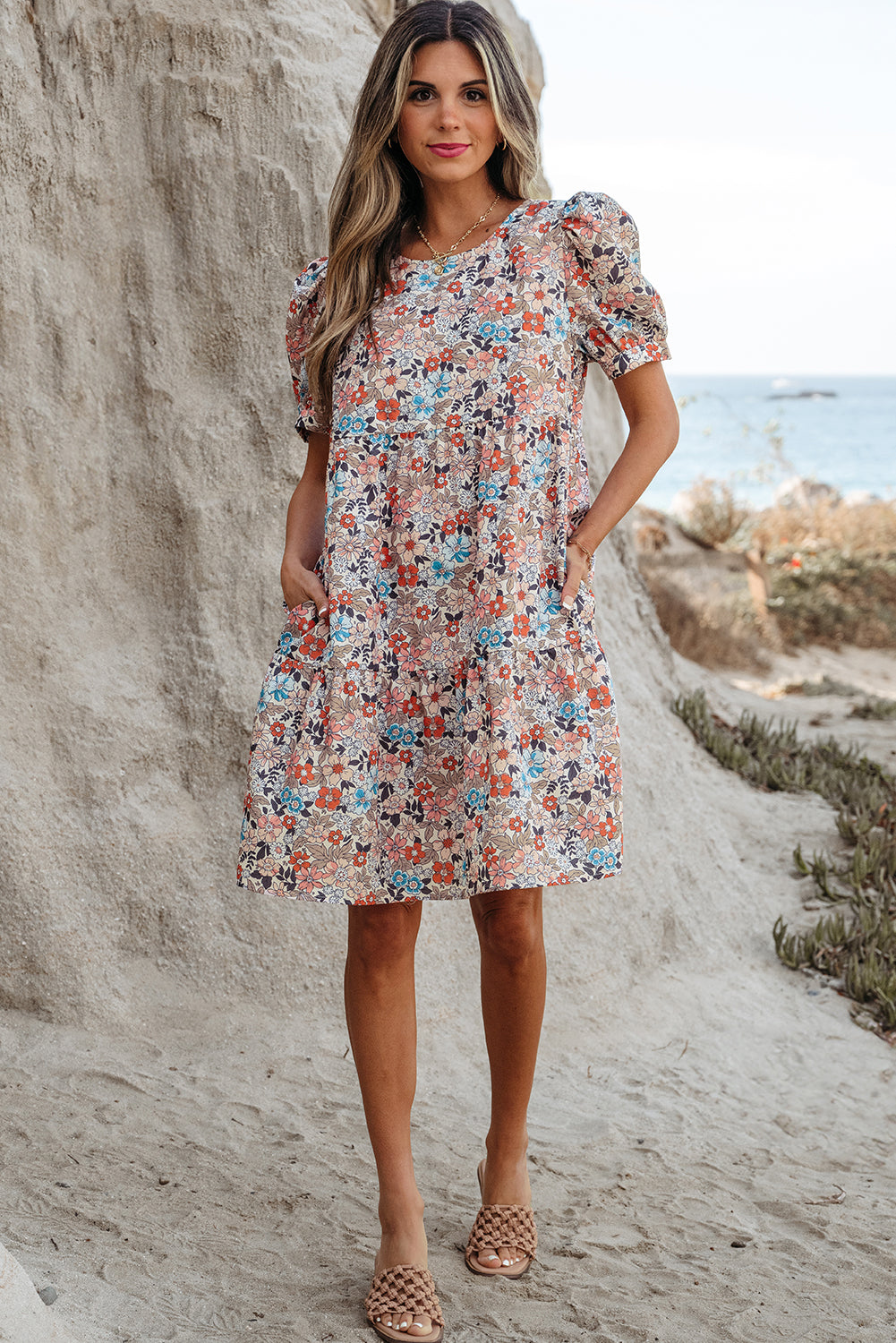 Threaded Pear Aliana Bohemian Floral Mini Dress