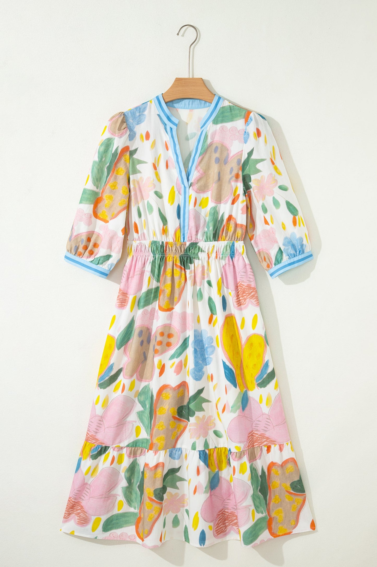 Threaded Pear Angel Striped Trim Midi Dress