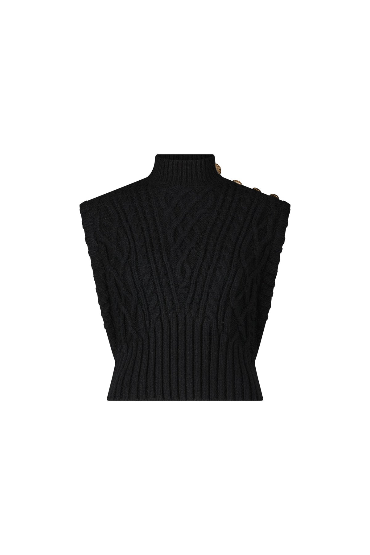 Raina Cable Knit Button Sweater - Black