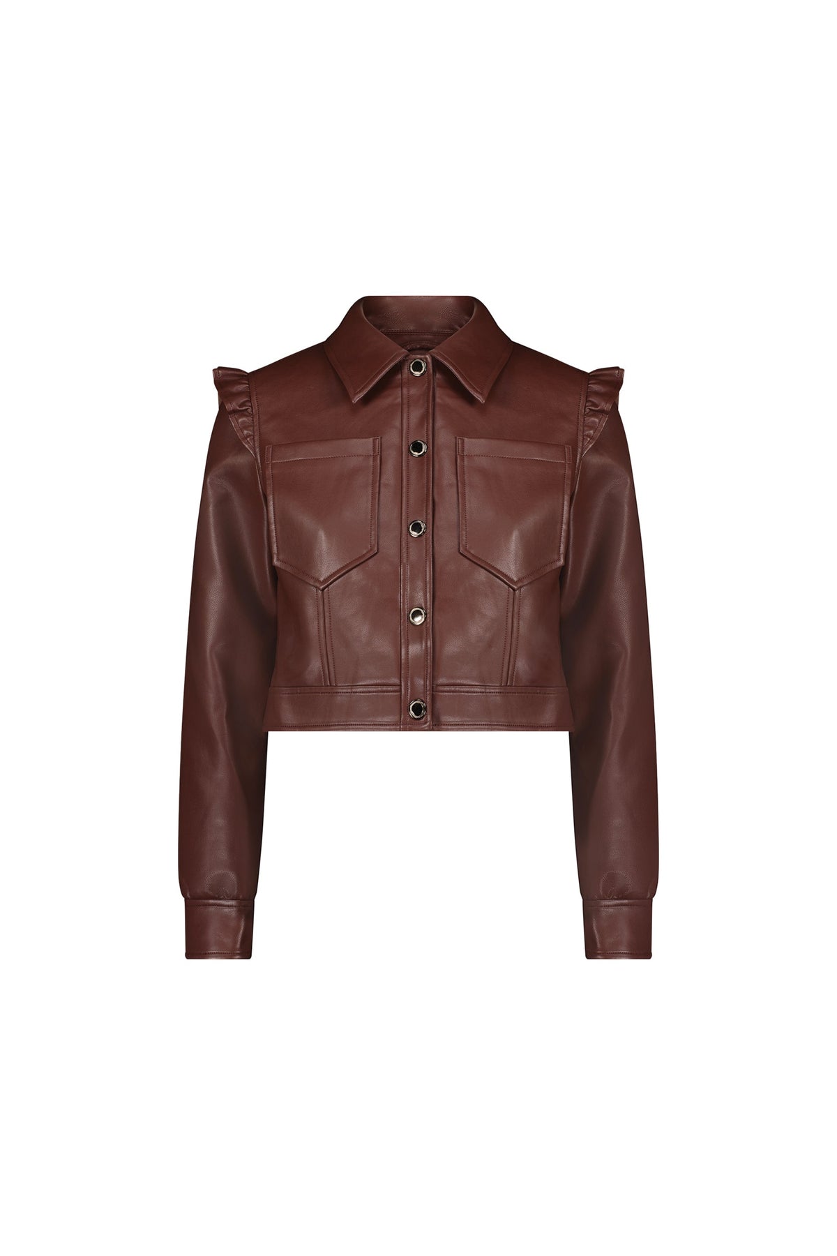 Chantal Ruffle Sleeve Leather Jacket - Espresso