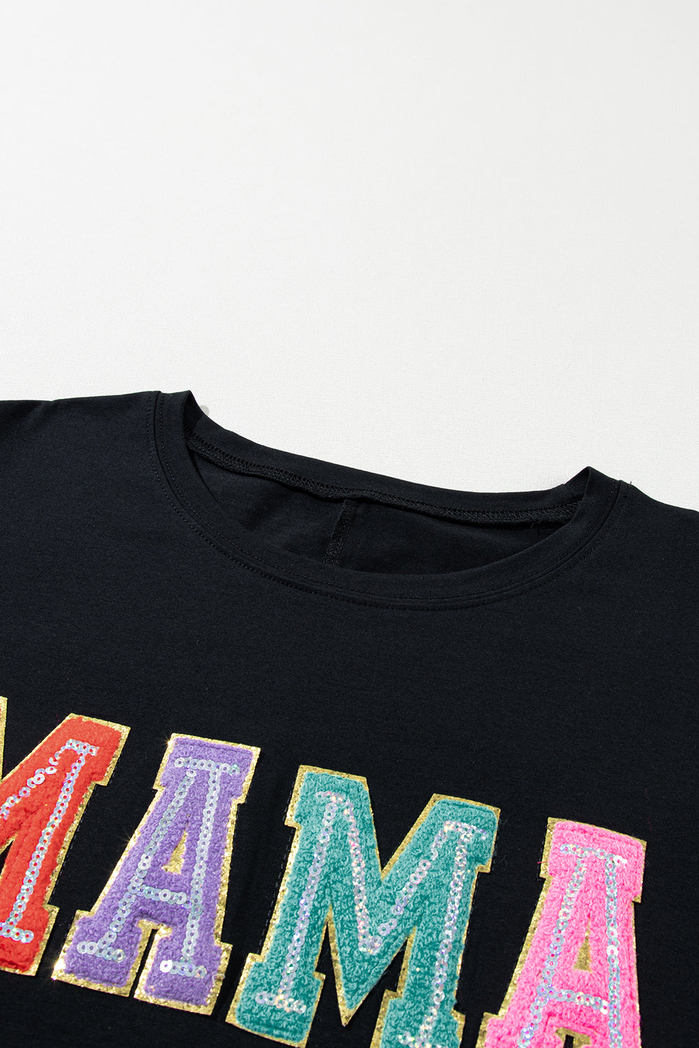 MAMA Chenille Patched Crew Neck Top - Threaded Pear