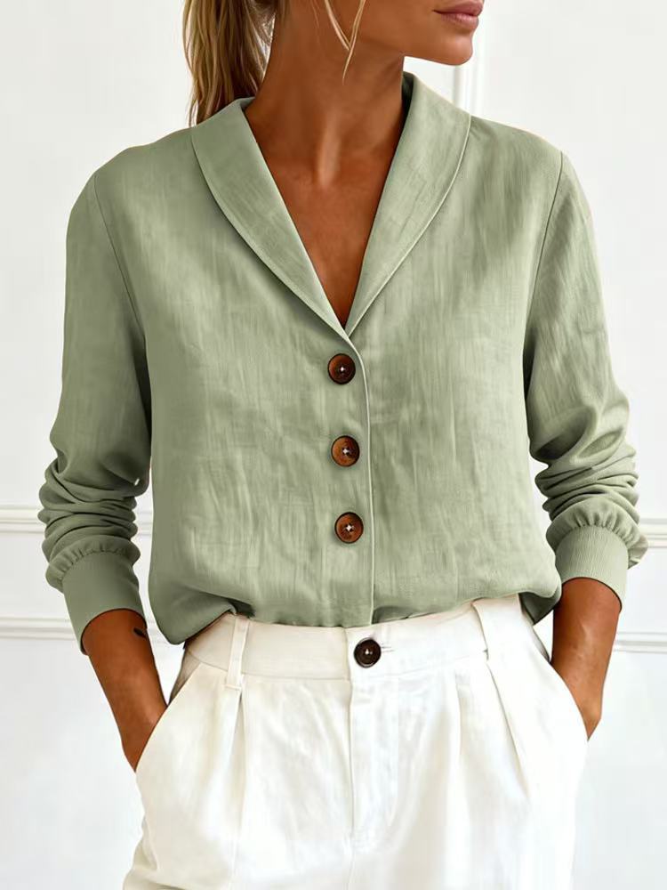 Women's Cotton-Linen Peter Pan Collar Button-Up Shirt – 6 Colors S–3XL