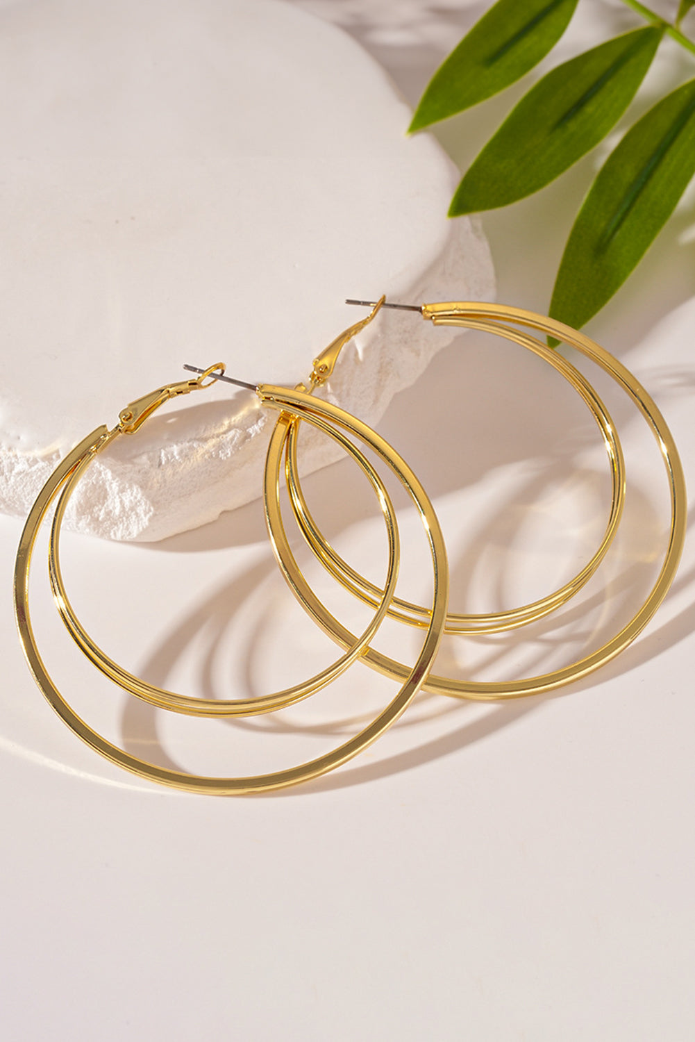 Threaded Pear Marigold Plated Double Hoop Earrings