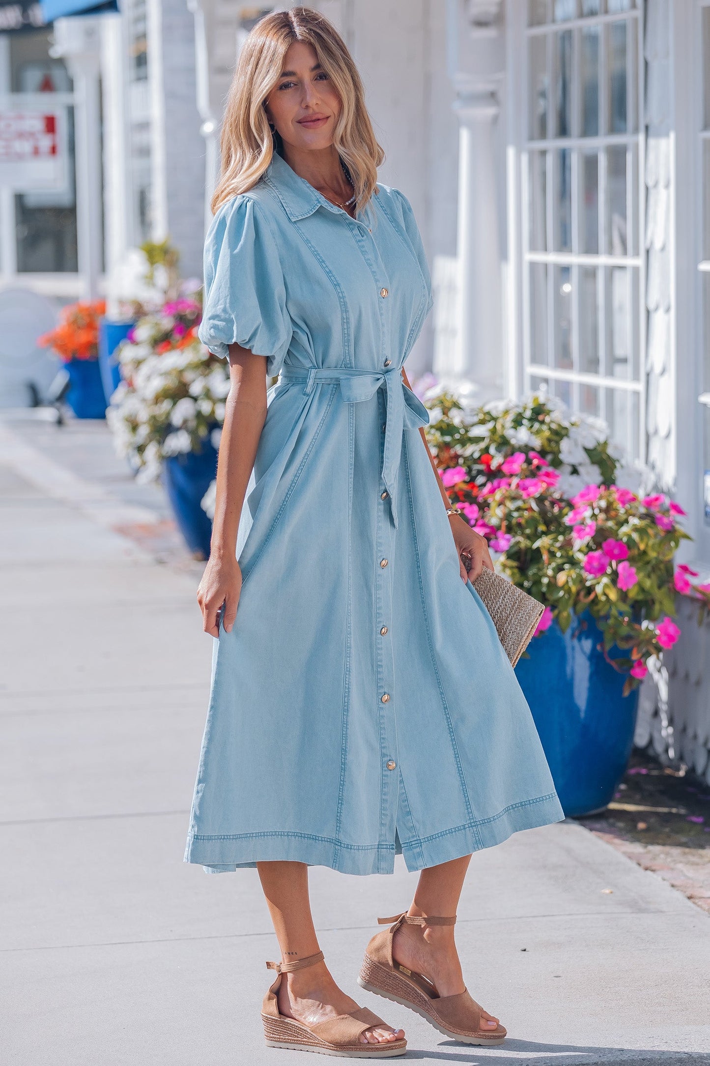 Threaded Pear Shiloh Bubble Sleeve Long Dress