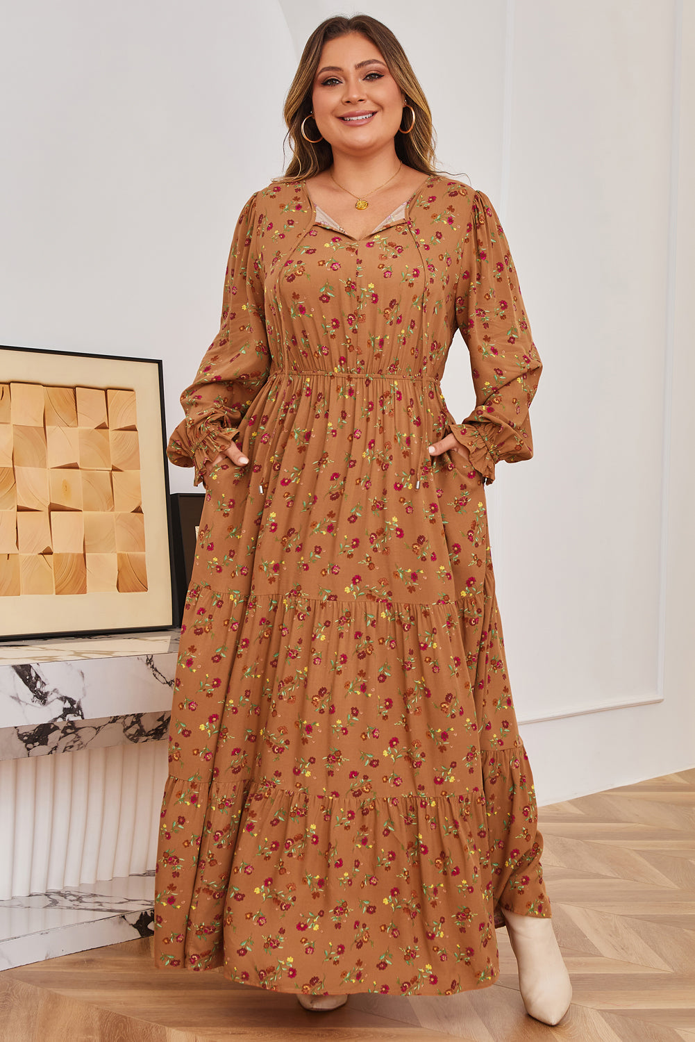 Threaded Pear Charleigh Sleeve Tiered Maxi PLUS Dress