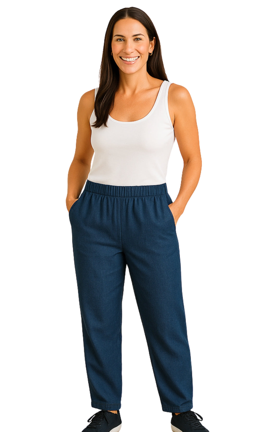 Women's Elastic Waist Pull On Jeans in Denim & Twill - Soft & Lightweight with a bit Stretch