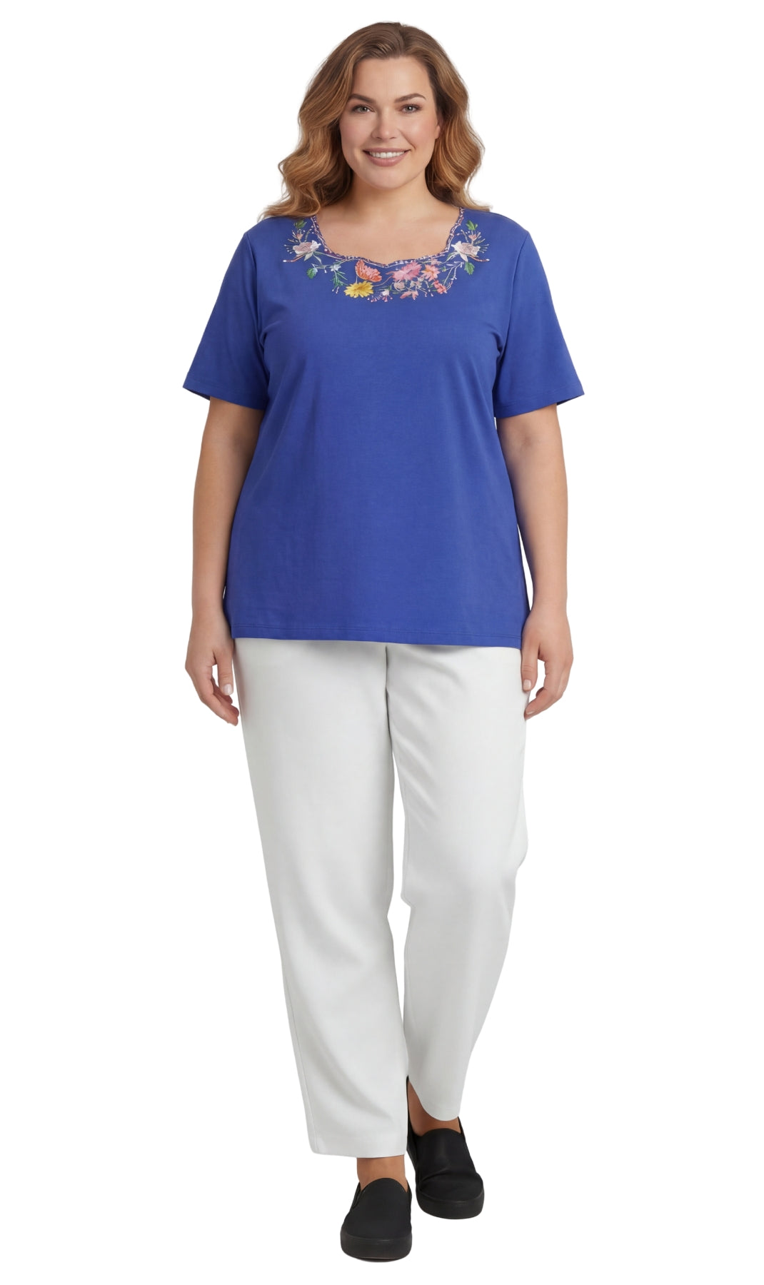 Women's Scalloped Neckline Embellished Tee