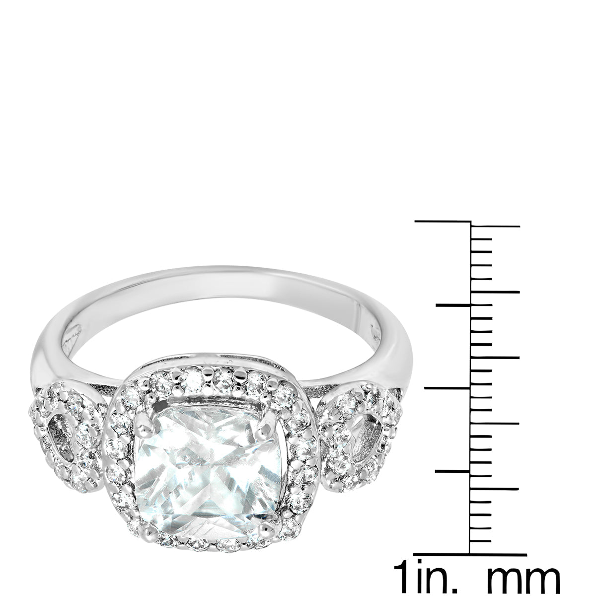 White Gold Plated Brass Simulated Cushion Cut Diamond Engagement Ring