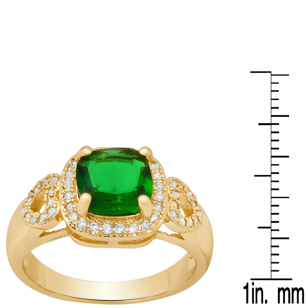 18K Gold Plated Brass and Simulated White & Green Diamonds Engagement Ring