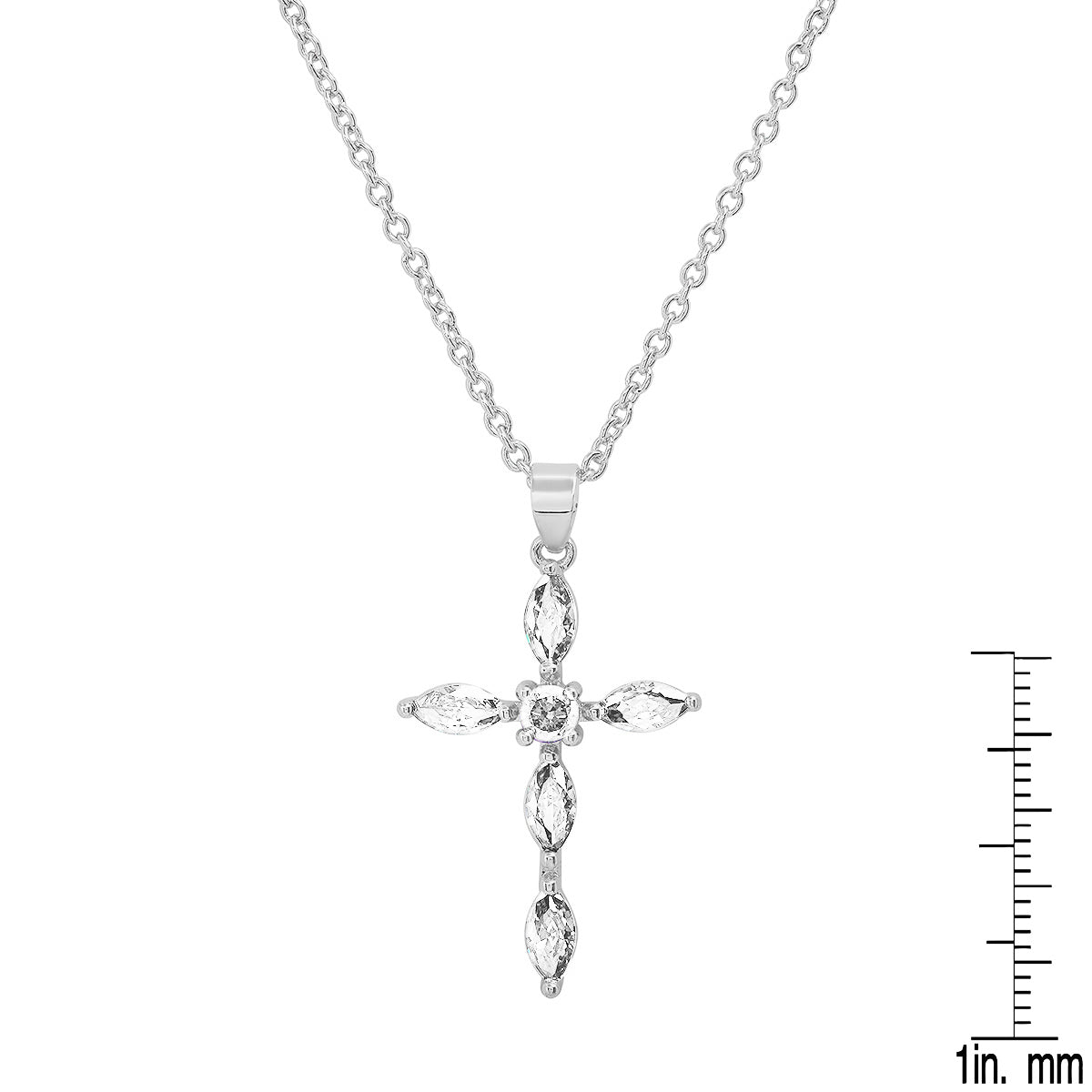 18K White Gold Plated Brass Simulated Diamonds Cross Pendant