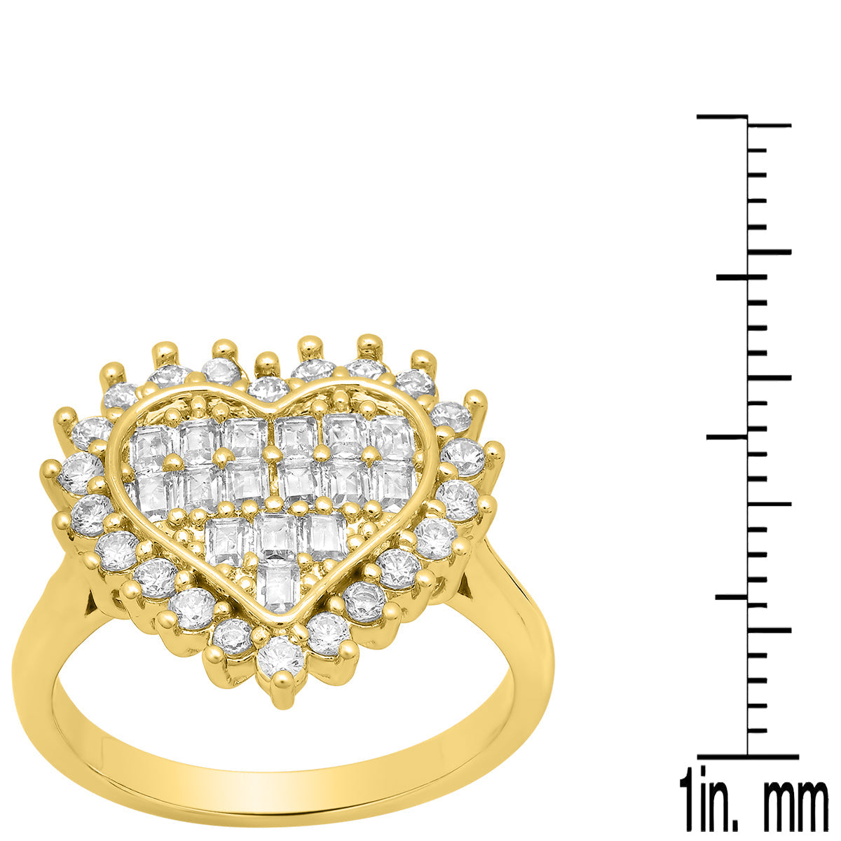 18K Gold Plated Brass Simulated Diamonds Heart Engagement Ring