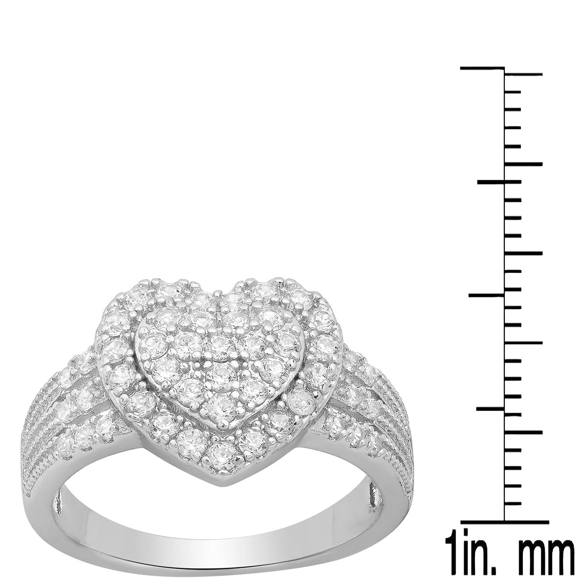 18K White Gold Plated Brass And Simulated Diamonds Heart Shape Ring