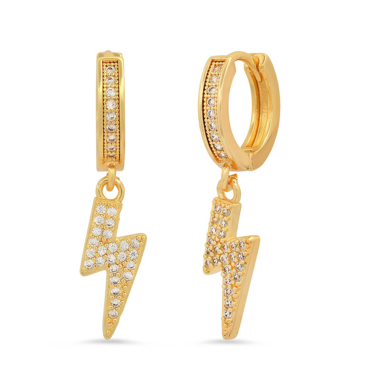 Steeltime Unisex Iced Out Huggie Charm Pendant Brass Earrings with Simulated Diamonds Jewelry Gift (Bolt)