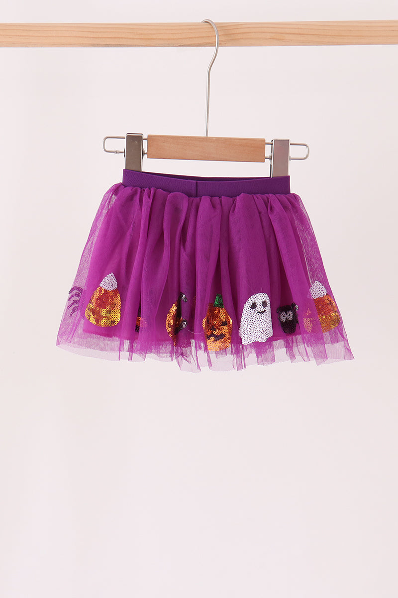 Purple Pumpkin Ghost Sequin Tutu Skirt