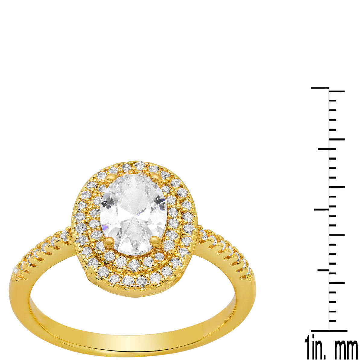 18K White Gold Plated Brass Simulated Diamonds Oval Engagement Ring