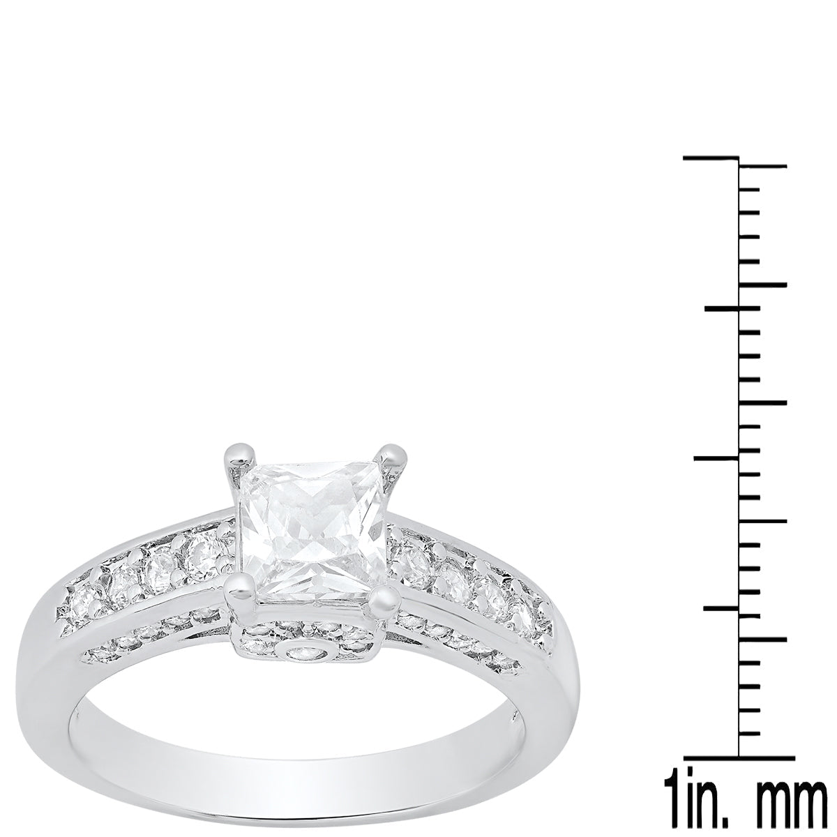18K White Gold Plated Brass And Simulated Diamonds Square Engagement Ring