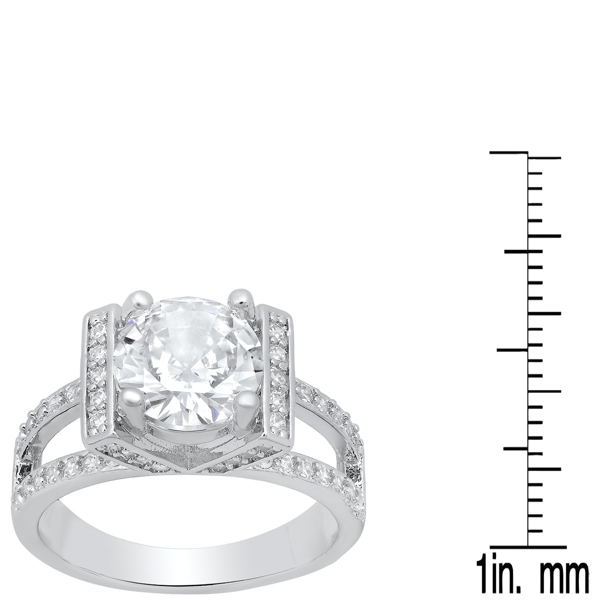 18K White Gold Plated Brass And Simulated Diamonds Engagement Ring
