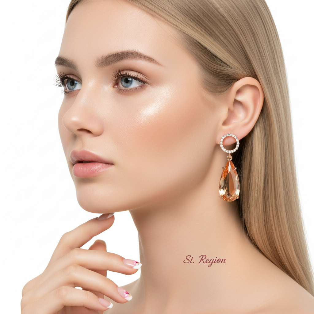 Yellow Crystal & Cubic Zirconia Circle Teardrop Earrings