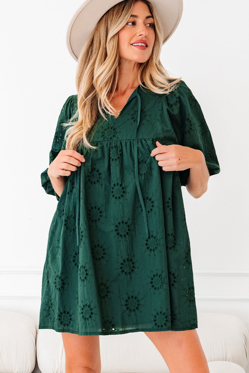 Threaded Pear Beth Sleeve Swing Mini Dress