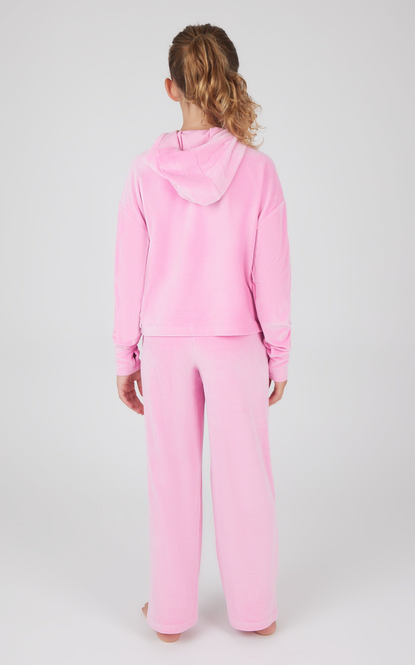 Girls 2 PC Ribbed Velour Hoodie and Straight Leg Pant