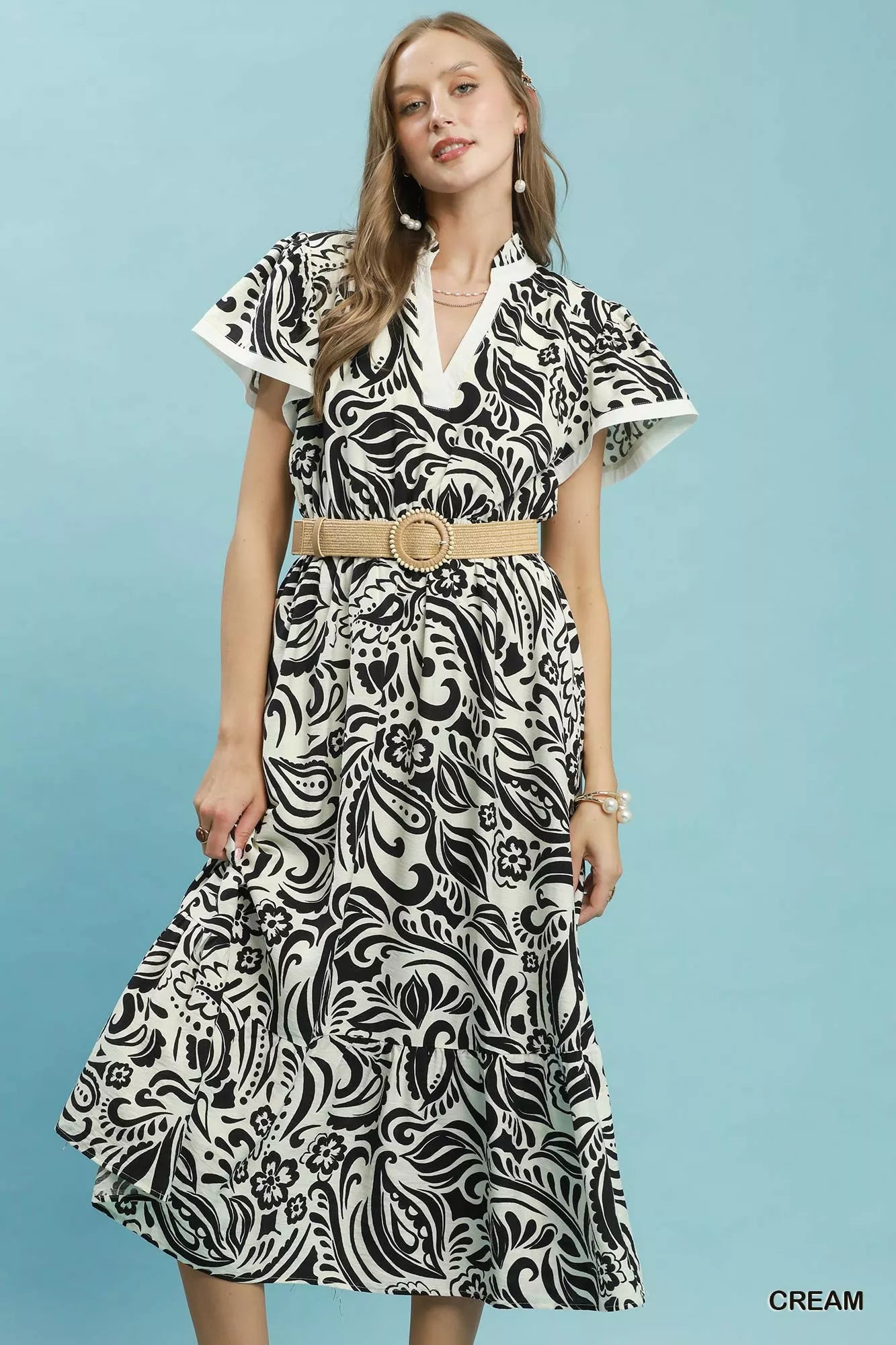 umgee midi dress Leaf Print by in Green L Umgee Midi Dress Floral Print Front Button Down with Large Buttons A Umgee Abstract Print Midi Dress
