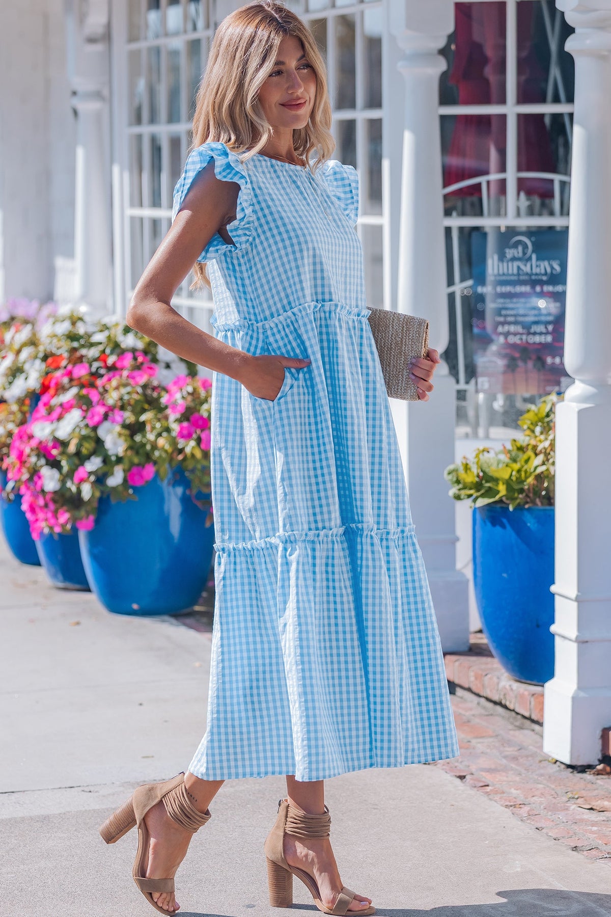 Threaded Pear Deborah Sleeve Gingham Maxi Dress