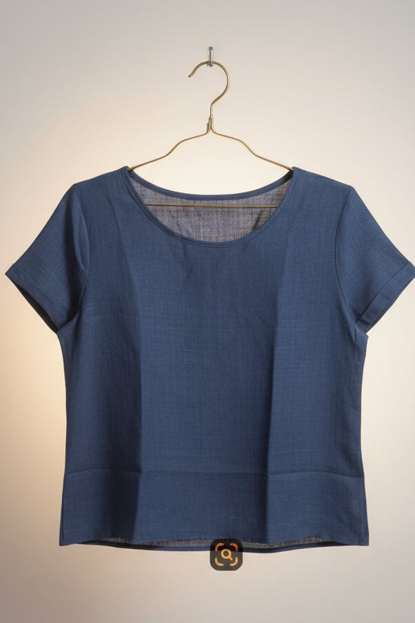 Women's Relaxed Cotton-Linen Cuffed Sleeve Top & Shorts Two-Piece Set