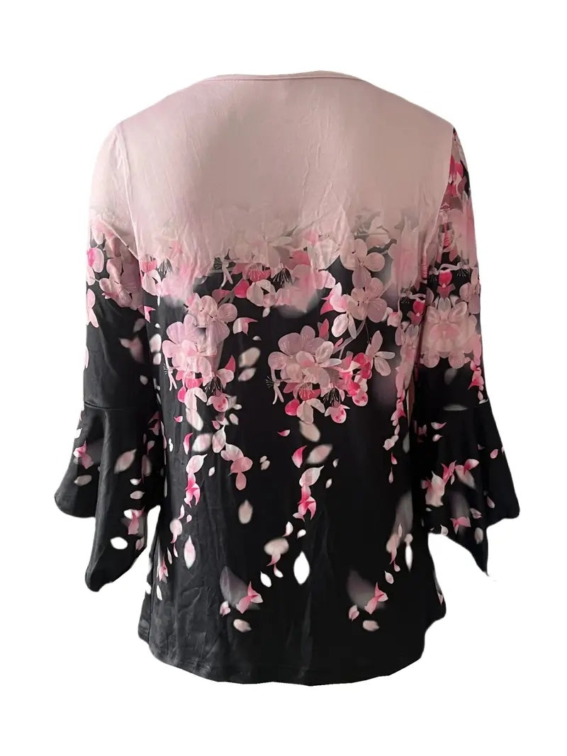 đž Asymmetrical Spike Button 3/4 Sleeve T-Shirt â Effortless Chic