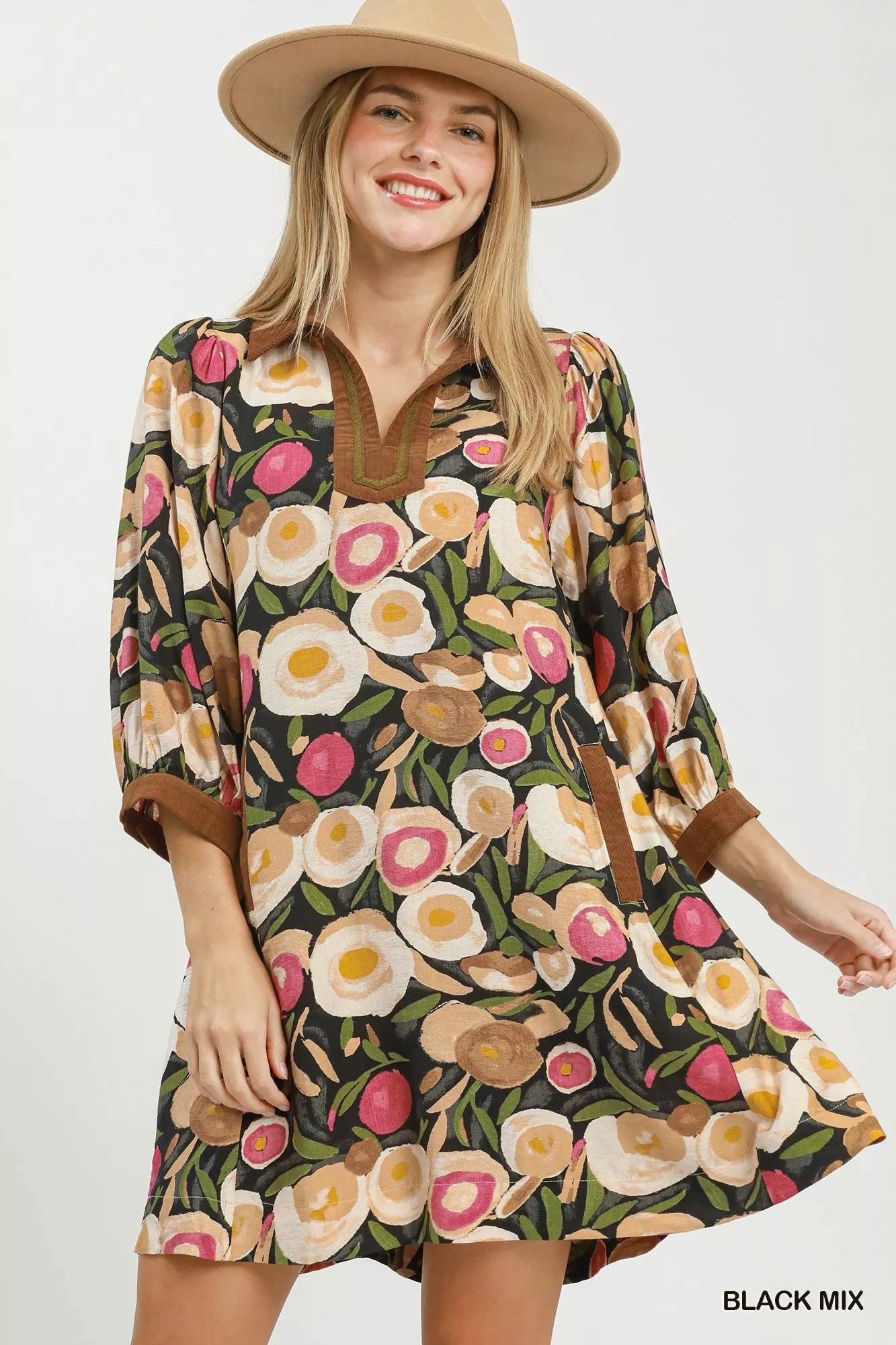 umgee mini dress Mix Floral Contrast Trim Shift – Zulily Pant Waist Size (Inches):40 Chocolate Brown Dress Maxi 70% Rayon Curve City Strolls