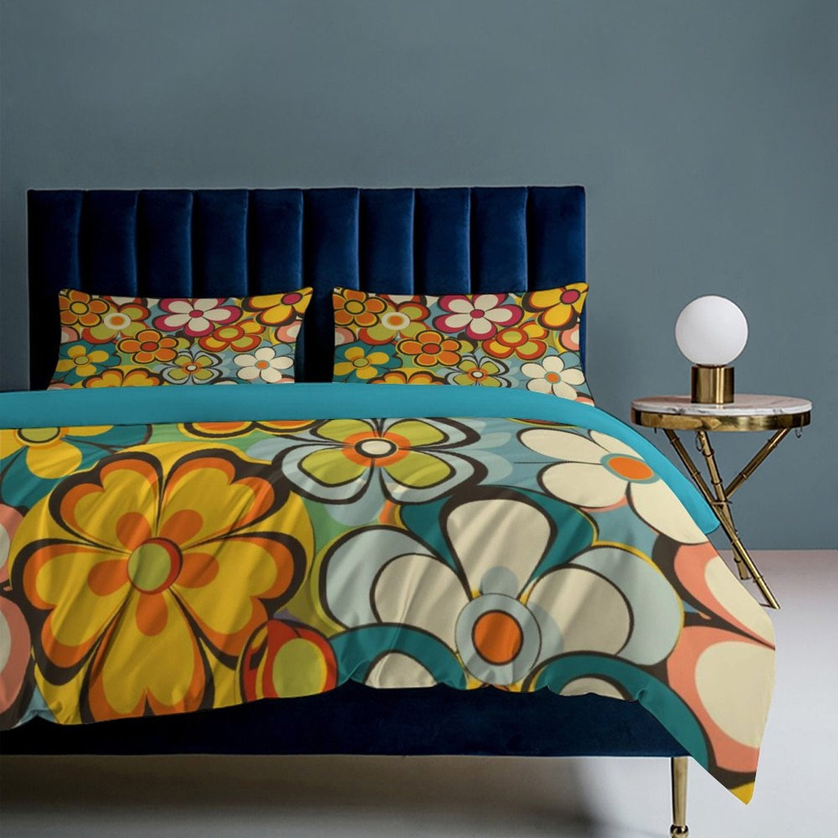 Groovy Floral Hippie Reversible 3-Piece Bedding Set (1 Duvet Cover + 2 Pillow Shams) – 102"×90"