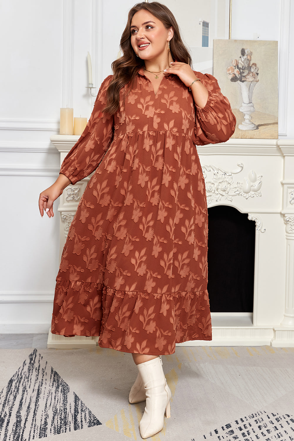 Threaded Pear Mallory 4 Sleeve Long PLUS Dress