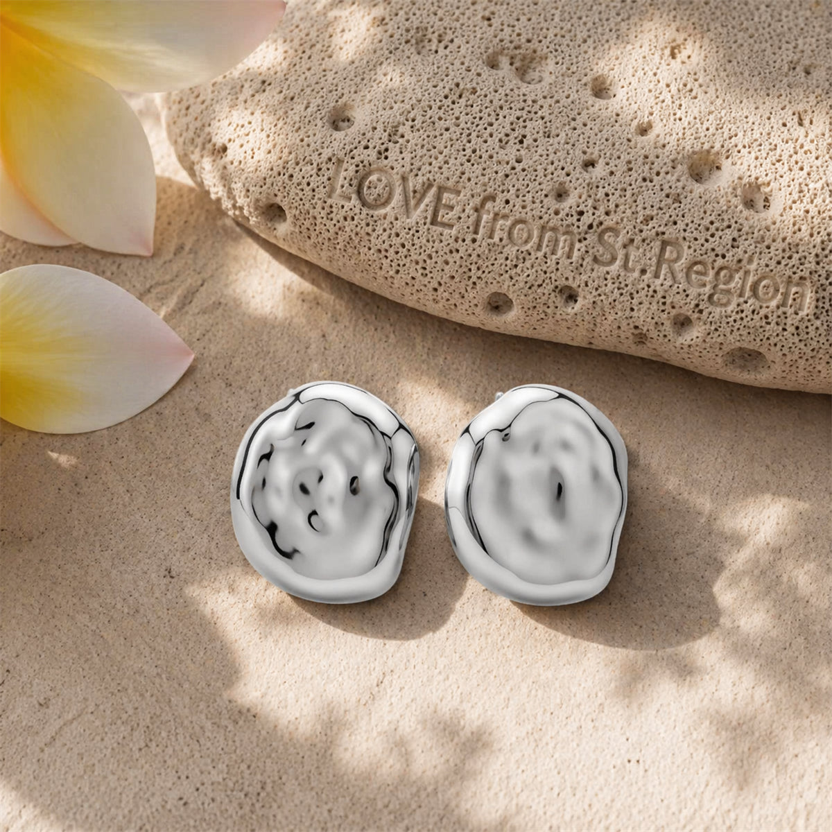 Silvertone Hammered Round Statement Earrings
