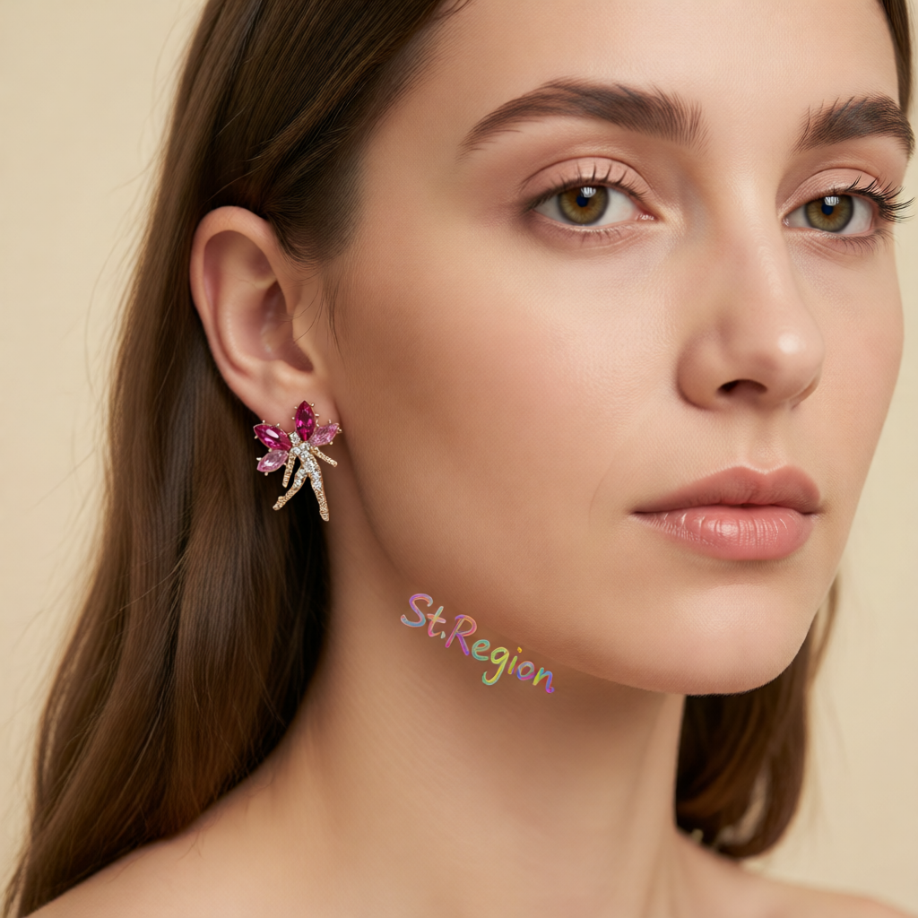 Rose Crystal & Cubic Zirconia Fairy Stud Earrings