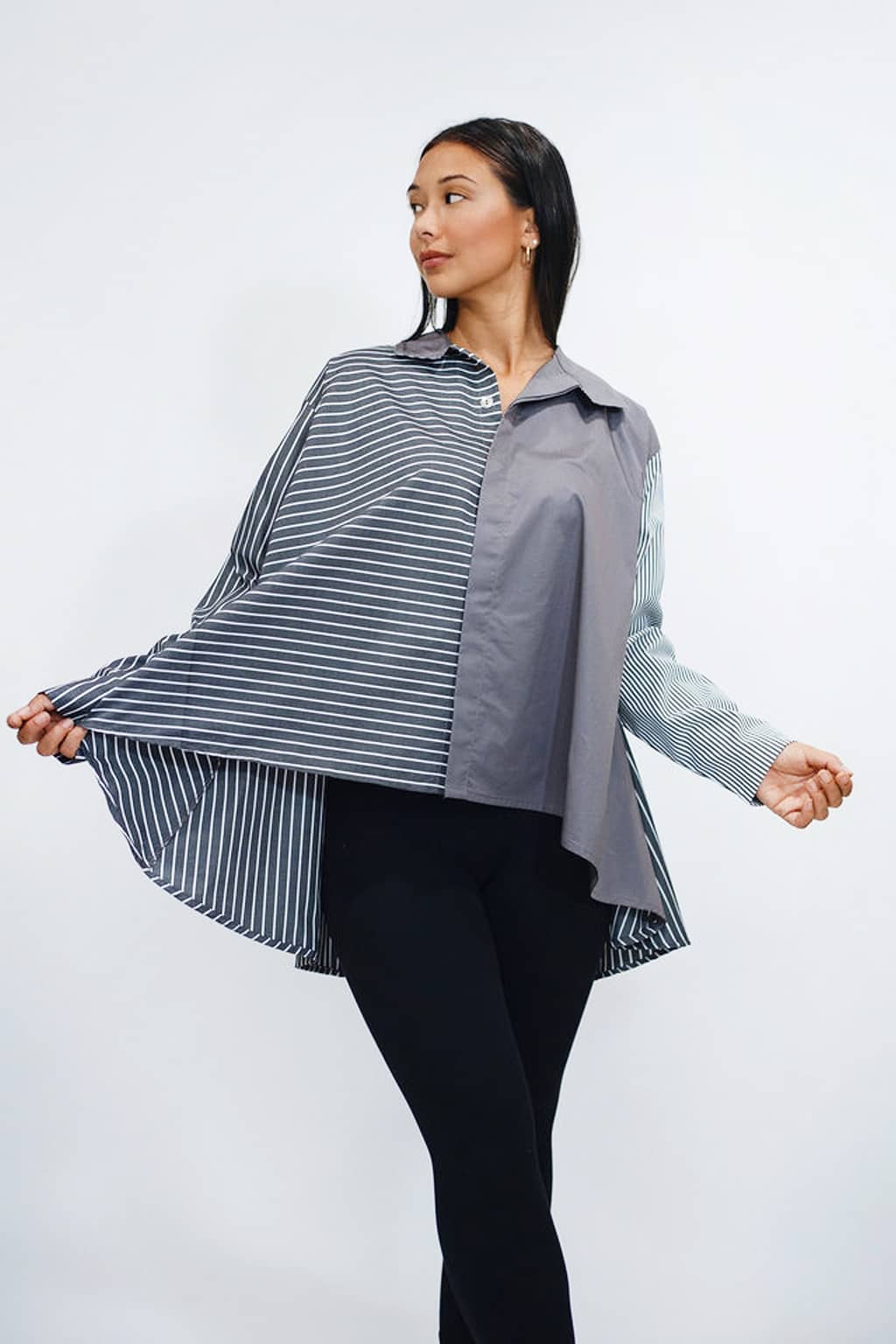 Cotton Asymmetric Stripe Shirt - Lava Combo
