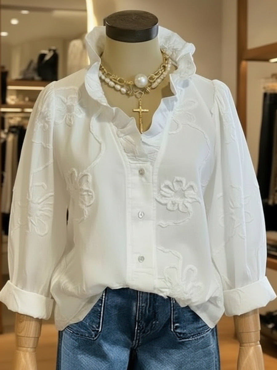 Women’s Lace Embroidered Cotton Linen Blouse