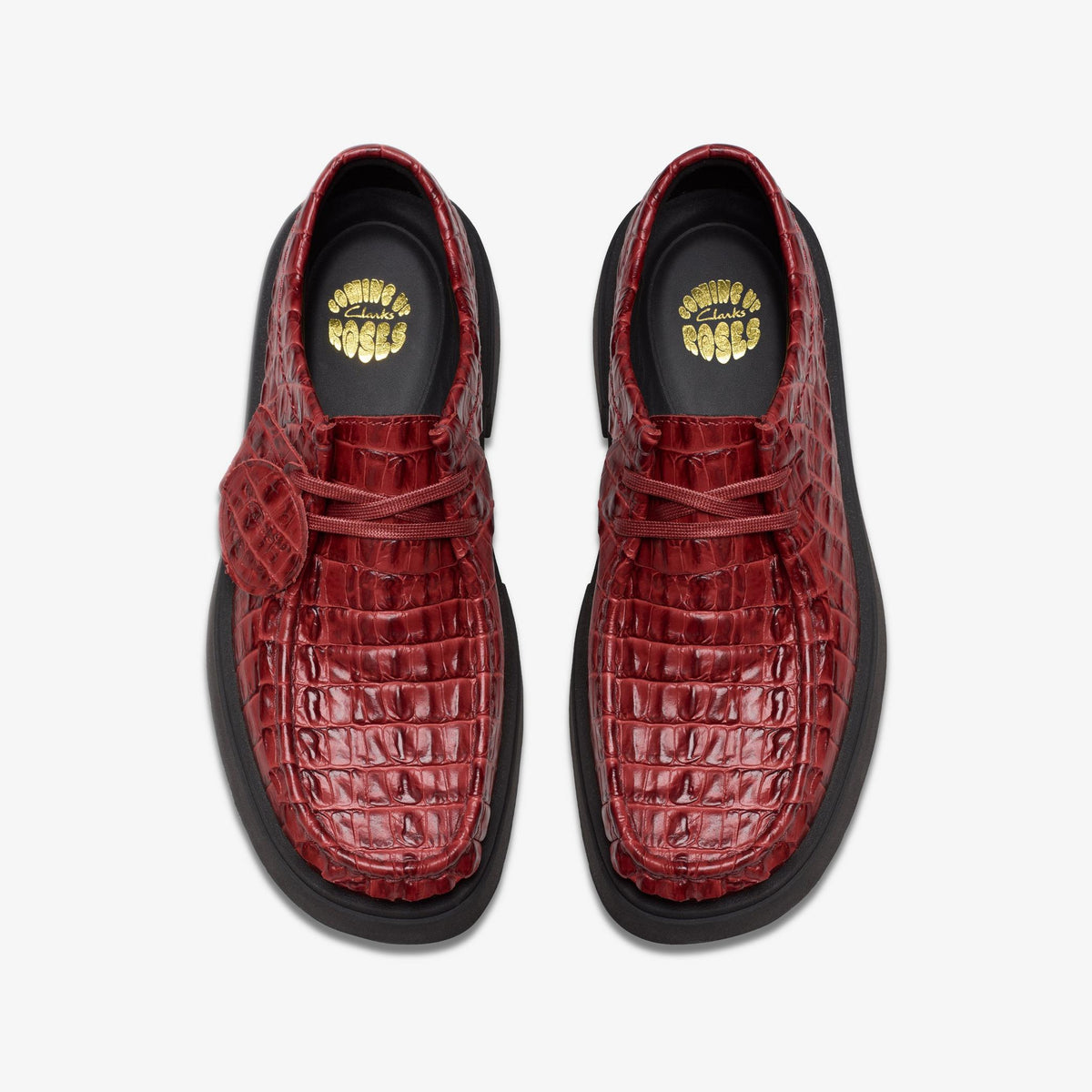 Mens Clarks X Martine Rose Torview Croc Embossed Lace up - Burgundy