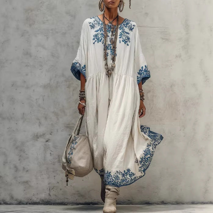 linen blend printed midi dress Forever in Bloom Linen-Blend Midi Dress Impressions Online Boutique