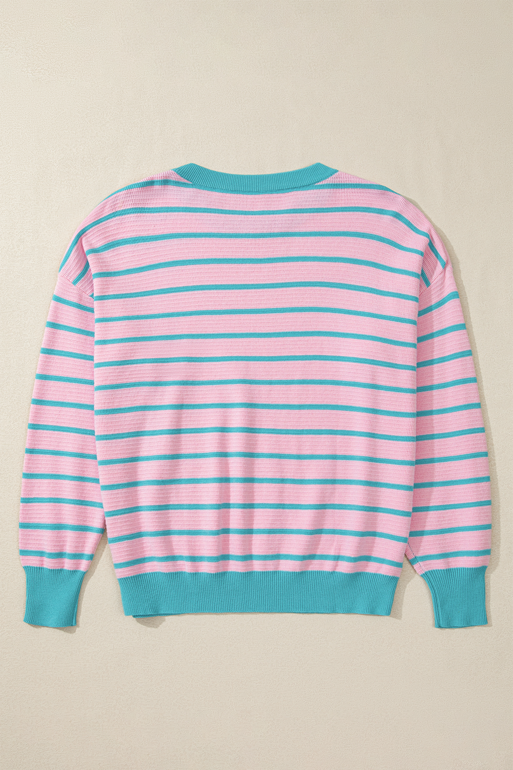 Briar Stripe Trimmed Round Neck Loose Sweater - Threaded Pear