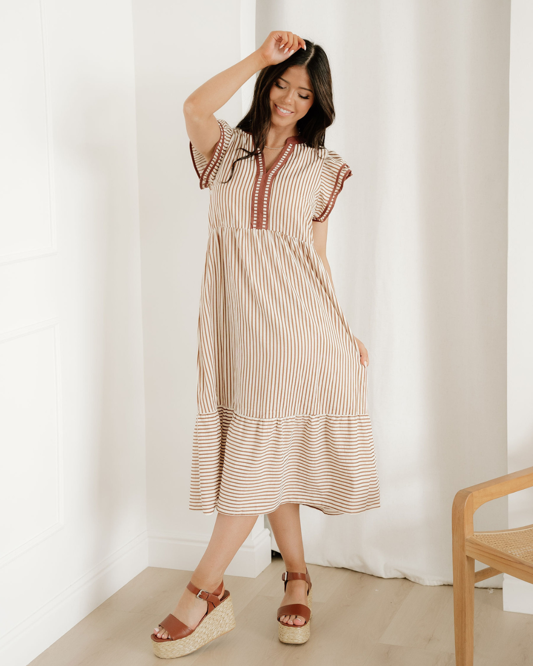 short sleeve striped midi dress Xxxiticat Women's Summer Striped Midi Dress Short Sleeve V Neck High Waist Swing Dress(BL,M), Size: Medium, Black