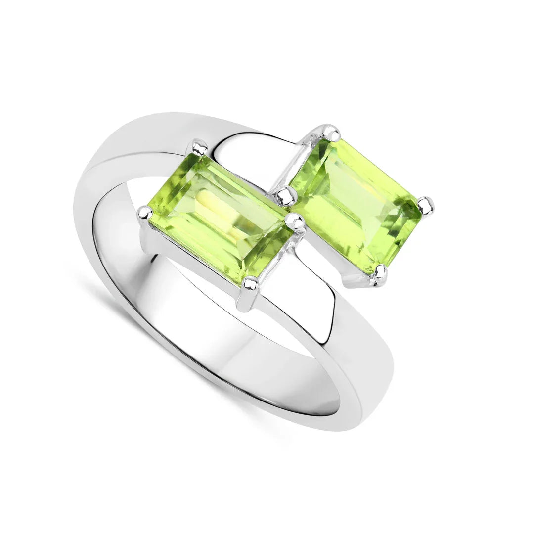 2.00 Ct Octagon Green Peridot Prong Silver Bypass Ring