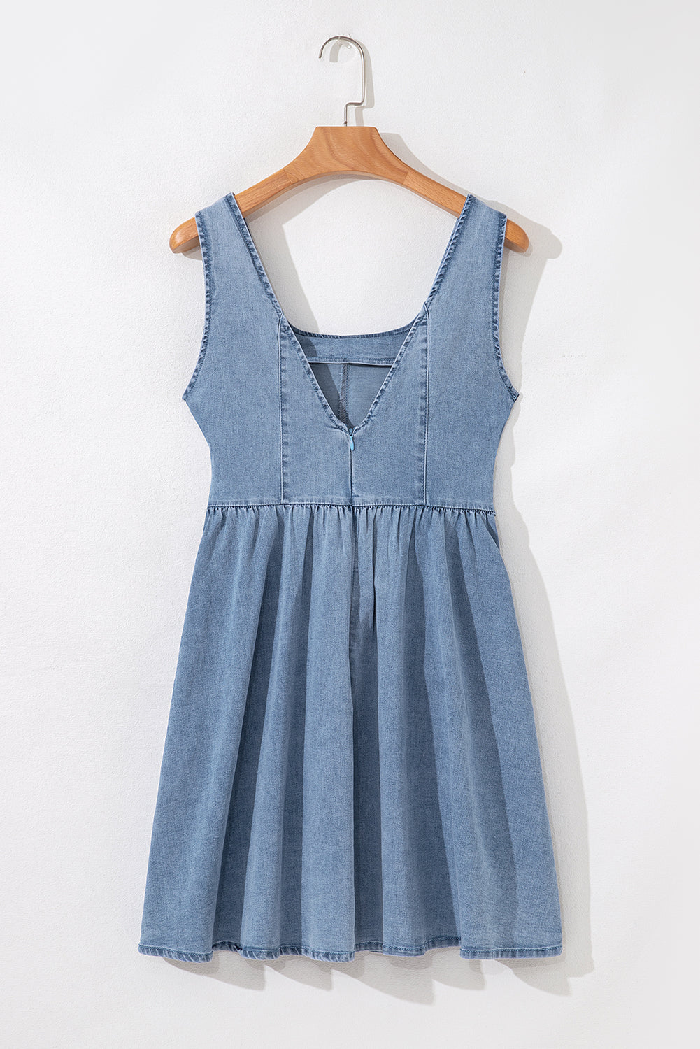 Emily Square Neck Bowknot A-line Denim Dress by Threaded Pear