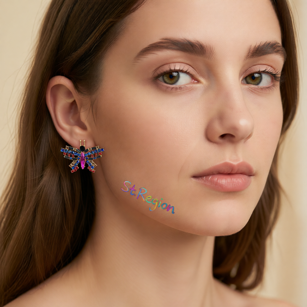 Blue Crystal & Cubic Zirconia Butterfly Stud Earrings