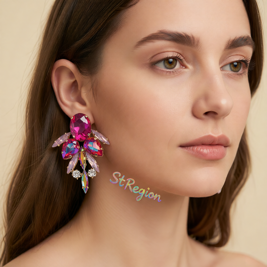Red Crystal & Cubic Zirconia Drop Earrings