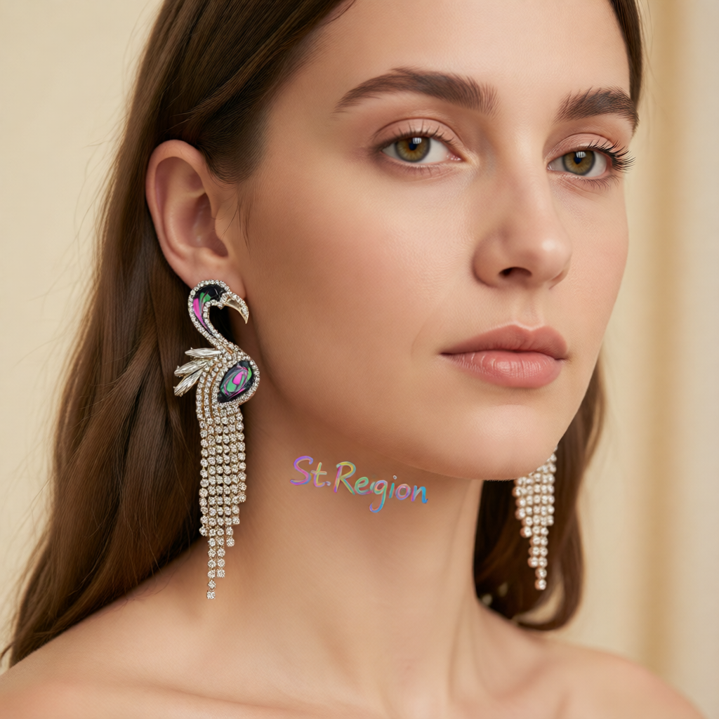 Cubic Zirconia & Enamel Goldtone Flamingo Drop Earrings