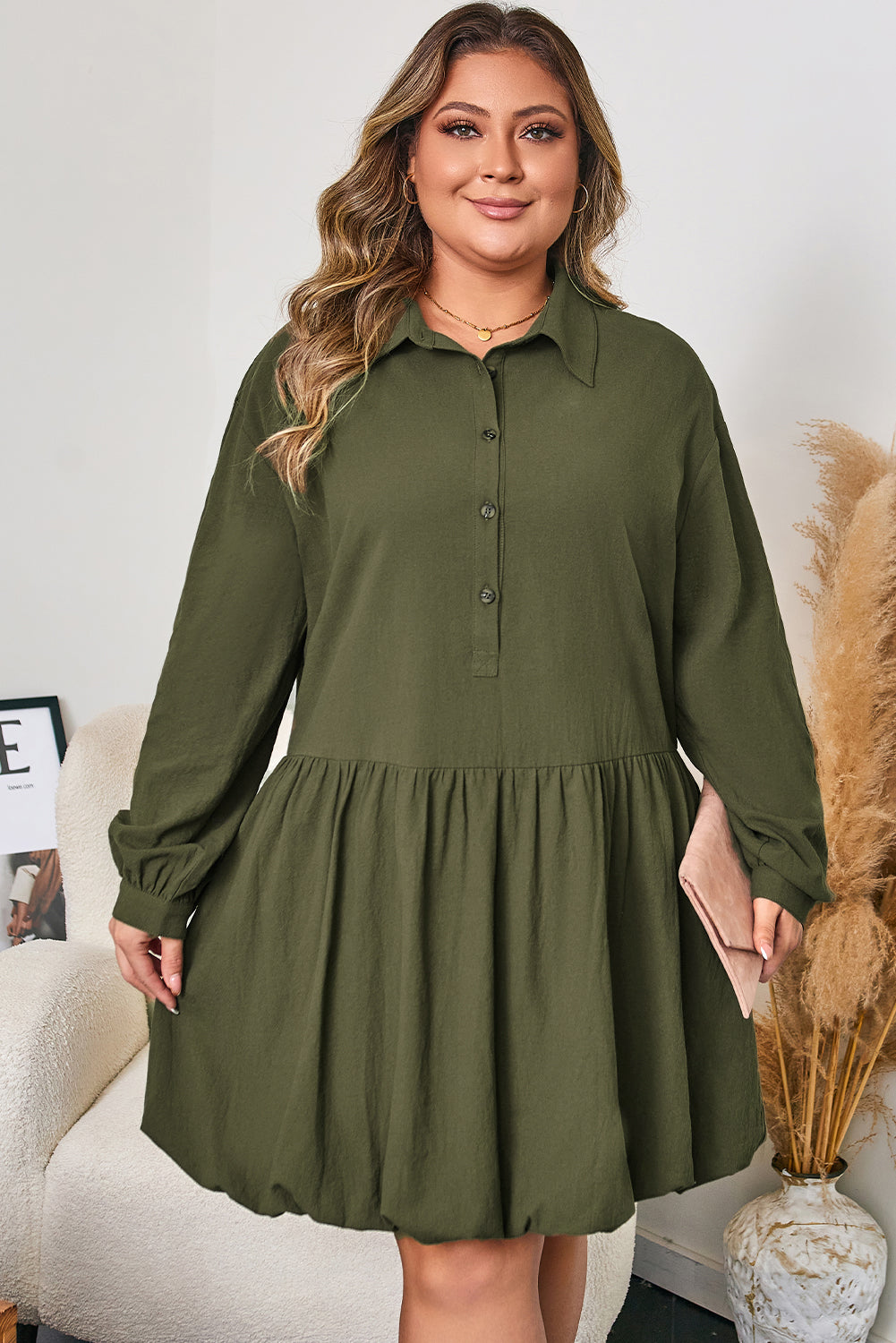 Threaded Pear Catherine Ruffle Hem Mini PLUS Dress